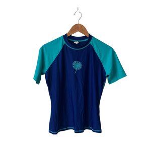 Fashion World Attraco Blue & Turquoise Dandelion Rash Guard Athletic Shirt, NWT